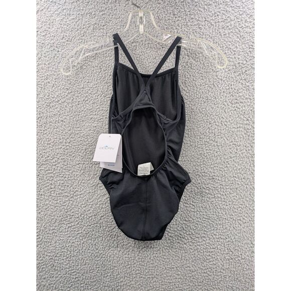NWT Dolfin Women's size 26 Reliance Solid Black V-Back One Piece Style 111VB-790 - Picture 2 of 7